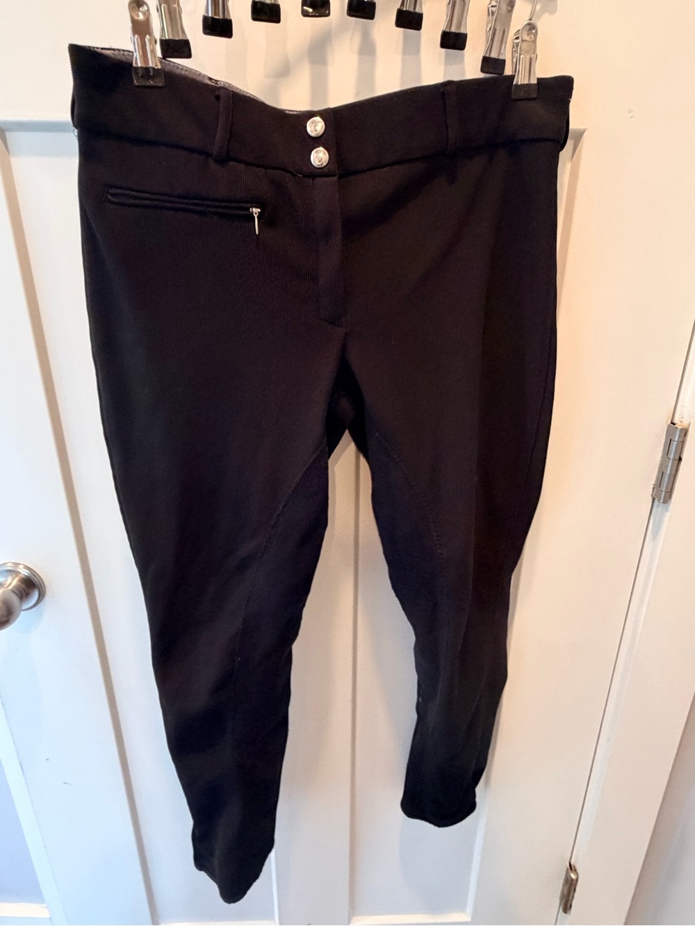 TuffRider Black Front Zip Knee Patch Equestrian Riding Breeches Size 32